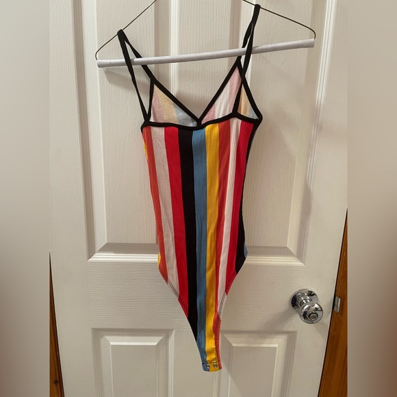 Topshop Rainbow Striped Henley bodysuit top - Picture 5 of 6